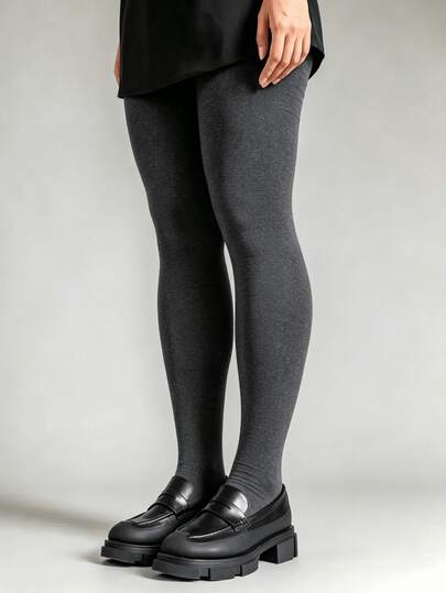 1 Pair Women's Autumn/Winter Warm Ribbed Knit Tights, Simple Solid Color High Elasticity High Waist Pantyhose