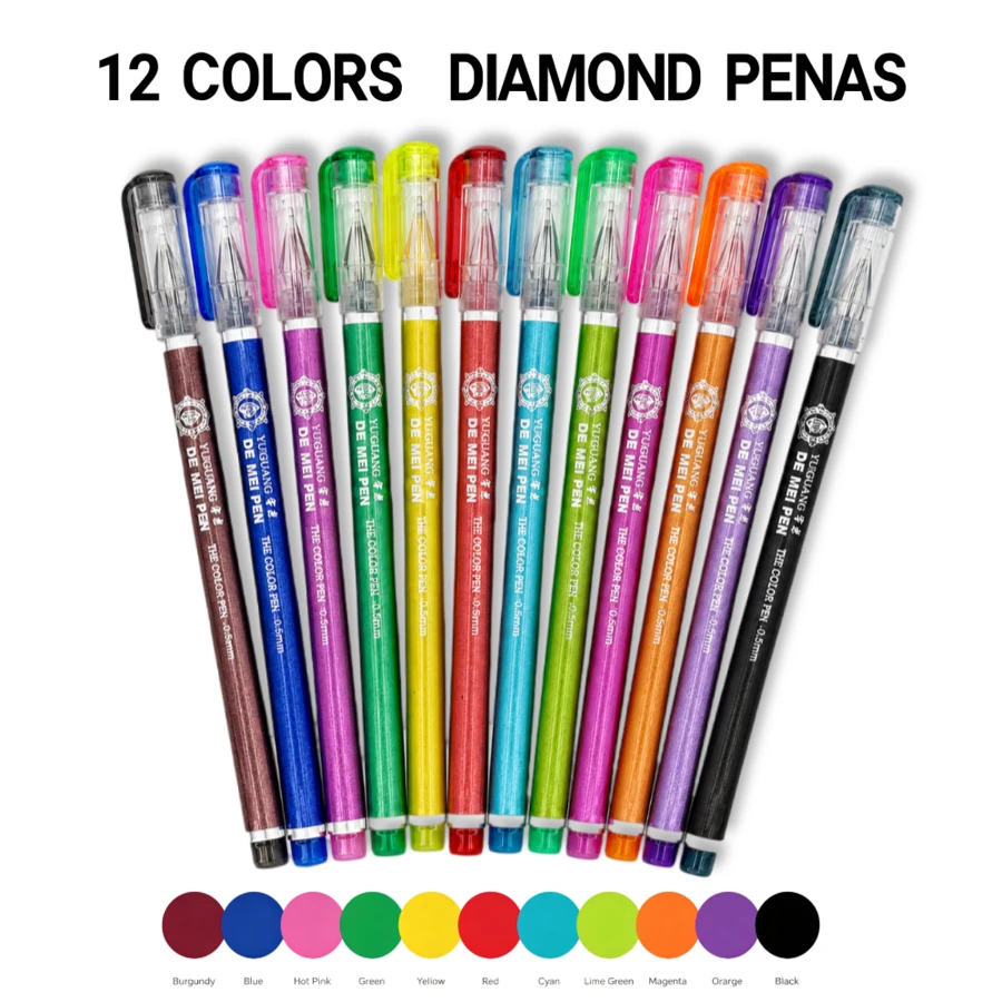 12 Colors Diamond Tip Art Markers, Smooth Drawing Pens, Suitable For Journaling, Doodling, Note-Taking, Scrapbooking, Greeting Card Making And DIY Crafts - Rhinestone Colorful Neutral Pen - View 1