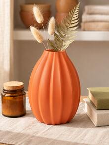 1pc 5.71 Inch Pumpkin Shaped Vase, Plastic Material, Red/Orange/White Smooth Round Striped Design, Lightweight Shatterproof Decorative Vase, Suitable For Reed Grass, Dried Flowers And Artificial Flowers, Autumn Tabletop Centerpiece And Home Decor - Multiple Styles - View 9