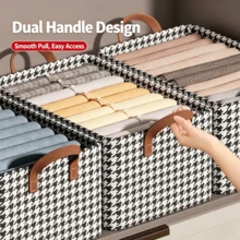 Clothes Storage Box Houndstooth Pattern Home Wardrobe Pants Organizer Fabric Storage Bin Multi-Layer Foldable Storage Frame - Multicolor - View 3