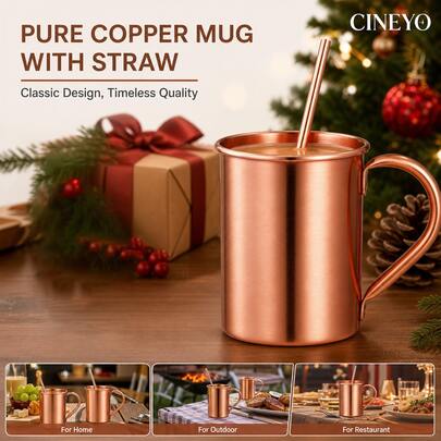 1/2/4pcs Rose Gold Copper Cups And Straws, Large Capacity Mug, Water Cup, Tea Cup, Exquisite Set Of Drinking Utensils, Suitable For Various Cold Drinks, For Home, Dining, Outdoor Use, As A Christmas Gift For Friends