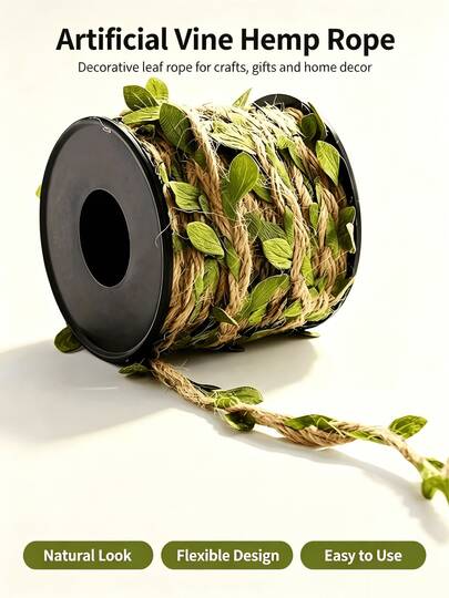1 PC Hemp Rope – Heavy-Duty And Wear-Resistant Twine With Natural Green Leaf Patterns . Made Of Sturdy Jute Fiber And Designed With Eucalyptus Vines, It Delivers A Strong Cozy Atmosphere.Halloween Decor For Home,Fall Home Decor,Halloween Costumes