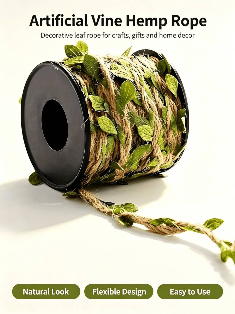 1 PC Hemp Rope – Heavy-Duty And Wear-Resistant Twine With Natural Green Leaf Patterns . Made Of Sturdy Jute Fiber And Designed With Eucalyptus Vines, It Delivers A Strong Cozy Atmosphere.Halloween Decor For Home,Fall Home Decor,Halloween Costumes