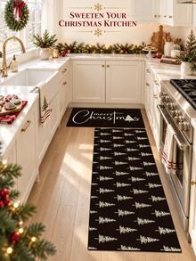 1/2pcs Christmas Floor Mat, Christmas Tree Pattern Merry Christmas Kitchen Rug, Winter Home Decor Low-Key Kitchen Carpet, Christmas Holiday Gift! - Multicolor - View 3