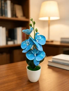 1pc Decorative Artificial White Phalaenopsis Ceramic Vase Potted Plant - White - View 10