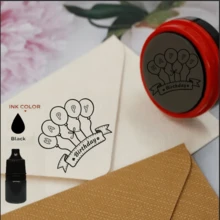 (1pc Stamp + 1 Bottle Refill Ink) Birthday Party Series Stamp With Happy Birthday Phrase - For Scrapbooking, Card Making, Invitations, Birthday Decorations, Birthday Party Decor Crafts, Birthday Celebration Crafts, Invitation Decor, Decorative Seal, Multi-Purpose Stamp - Large Glossy Black Self-inking Stamp With Red Border - View 12