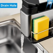 3-In-1 Kitchen Sink Countertop Organizer, Multi-Functional Dish Soap Dispenser Holder, Stainless Steel Dish Brush Sponge Steel Wool Storage Box, Removable Drain Base With Drainage Holes To Prevent Water Accumulation, Space-Saving Countertop Organizer, Home Dishwashing Tool Organizer, Sink Side Multi-Functional Storage Gadget, Kitchen Countertop Tidy Organizer, Easy To Clean Removable Tray, Home Kitchen Cleaning Tool Storage And Display - Multicolor - View 2