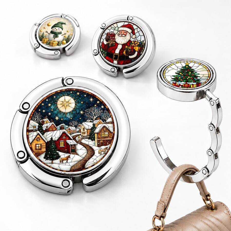 Multi-Purpose Foldable Handbag Hanger For Table, Portable Purse Hook With Christmas And Zodiac Sign Designs, Durable Metal Bag Holder For Desk, Restaurant, Cafe And Travel, Perfect Christmas Gift For Women, Great Stocking Stuffer For Her - Multicolor - View 1