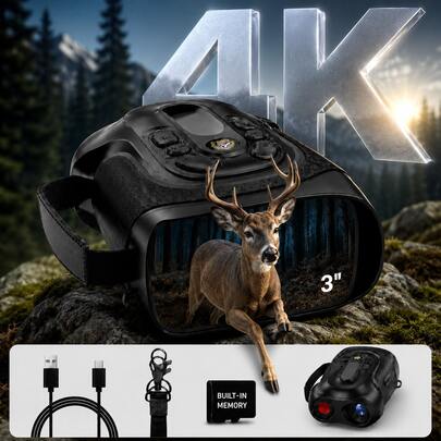 INSKAM 2026 Upgraded 4K Night Vision Goggles, 3.0" Screen, 5W IR (7 Levels), 10x Zoom, Day/Night, 3000mAh Battery, 6h Runtime, Stores 100 Photos, Supports Up To 128GB, 2625ft/800m Detection Range, For Hunting & Camping
