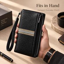 HOVI'S Dompet Clutch Pergelangan Tangan Panjang Pria, Tas Tangan Bisnis Kapasitas Besar Dekorasi Motif Garis, Kantong Tangan Multi-Resleting dengan 8 Slot Kartu dan Tali Pergelangan yang Dapat Dilepas - MultiWarna - View 4