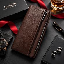 HOVI'S Men's Long Wrist Clutch Wallet, Large Capacity Business Hand Purse, Multi‑Card Slots Double Zipper Hand Pouch, Portable Phone Handbag With Wrist Strap - Multicolor - View 12