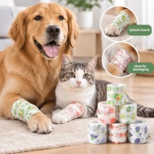Self-Adhesive Pet Bandage Roll, Self-Adhesive Dog Paw Protection Sleeve With Grid And Fruit Pattern, Suitable For Outdoor Walking And Wound Coverage. 5cm And 7.5cm Mixed Roll, Suitable For Small And Large Paws. Pet Accessories For Pet Owners And Groomers. Easy-Tear Pet Care Supplies. - Multicolor - View 11