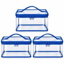 3pcs Oversized Multi-Function Storage Bags, 8.85x7.08x3.93 Inches, Reusable Transparent PVC Material, Multi-Purpose Storage, Travel Zipper Organizer Bags, Durable - Multicolor - View 10