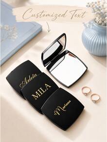 Personalized Engraved Compact Mirror, Matte Black Pocket Makeup Mirror, Dual Magnification, Bridesmaid Gift - Multi-color Square Makeup Mirror - View 1