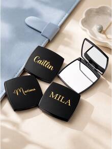 Personalized Engraved Compact Mirror, Matte Black Pocket Makeup Mirror, Dual Magnification, Bridesmaid Gift - Multi-color Square Makeup Mirror - View 7