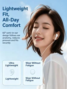 Lenovo EY02 Half-In-Ear Wired Earphones 3.5mm Round Jack With In-Line Control And Microphone, Compatible With Apple, Android, Desktop PC, Laptop, Karaoke Earphones - View 3