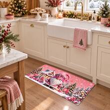 1PC Christmas Pink Gnome Faux Cashmere Kitchen Mat Floor,Soft Quick-Dry Anti-Slip Easy-Care, Christmas Decor Home, Kitchen Decor And Accessories, Christmas Decrations, Room Decor, House Decor, Entryway Rug, Christmas Gift, 2PCS Set - Multicolor - View 5