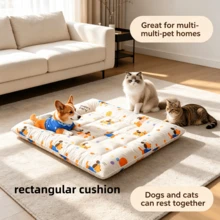 1pc Cream Cartoon Puppy Print Pet Sleeping Mat, Playful Polyester Rectangular Quilted Thin Breathable Low-Profile Resting Pad, Suitable For Dogs And Cats Indoor/Outdoor Camping RV Travel All Season Daily Use - White - View 11