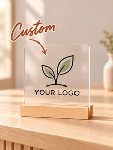 Customizable Acrylic Sign With Wooden Stand - Personalized Desktop Decor, Suitable For Businesses, Indoor And Outdoor Use, No Electricity Required - Multicolor - View 2