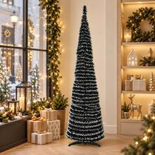 Slim Snow-Tip Christmas Tree For Small Spaces, Tall Holiday Decor Tree For Corner, Entryway, Store Display - Green - View 1