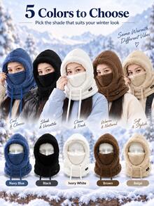 Women'S Winter Fleece-Lined Cold-Weather Balaclava/Hat – Features An Elastic Drawstring Closure; Lightweight And Warm; Suitable For Cycling, Skiing, And Outdoor Sports; Solid-Color Pullover Style With Windproof Ear Protection. - Multicolor - View 7