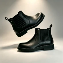 Men's Classic Chelsea Ankle Boots Round Toe Elastic Side Band Low Heel Commuter Business Casual Versatile Autumn Winter - Black - View 2