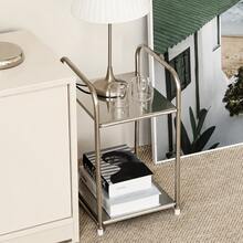 1pc Modern Stainless Steel Edge Storage Bedside Table, Silver, Home Storage Rack, No Assembly Required, Height Under 27 Inches, Space-Saving Design, No Power Needed, Perfect For Sofa And Kitchen, Practical Shelf - Multicolor - View 6