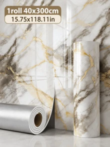 1 Roll 15.7" X 118.11" White & Gold Marble Pattern Vinyl Wallpaper, Peel And Stick Removable Tile Sticker, Self-Adhesive Wall Decor, Suitable For Kitchen Backsplash, Bathroom And Living Room - Pandora Golden H - View 1