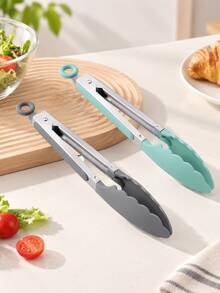 4pcs/2pcs/1pc Stainless Steel Kitchen Tongs With Silicone Tips, Heat Resistant Food Clips, Suitable For Grilling, Cooking, BBQ, Salad, Baking And Kitchen Use, Non-Slip Cooking Tools - Multicolor - View 10