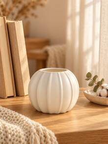 1pc 5.71 Inch Pumpkin Shaped Vase, Plastic Material, Red/Orange/White Smooth Round Striped Design, Lightweight Shatterproof Decorative Vase, Suitable For Reed Grass, Dried Flowers And Artificial Flowers, Autumn Tabletop Centerpiece And Home Decor - Multiple Styles - View 7