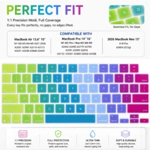 1pc Multi-Color American Layout English Keyboard Skin Compatible With MacBook Air 13.6"/15.3" (M5 M4 M3 M2 M1) 2021-2026 & Pro 14"/16" (M5 M4 M3 M2 M1) 2021-2026, Neo 13" A18 Pro A3404 (512G) With Touch ID, Silicone Keyboard Protector - ANSI Layout (US Version) - View 3