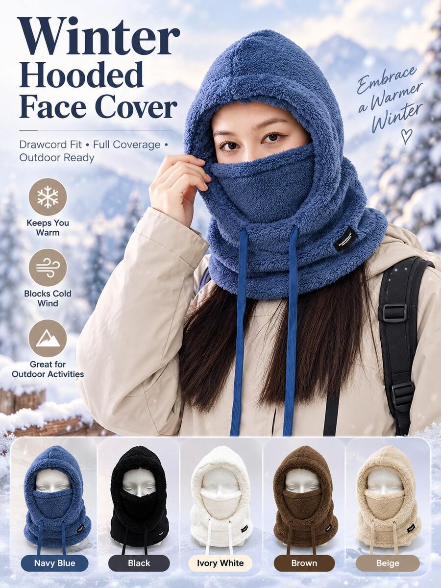Women'S Winter Fleece-Lined Cold-Weather Balaclava/Hat – Features An Elastic Drawstring Closure; Lightweight And Warm; Suitable For Cycling, Skiing, And Outdoor Sports; Solid-Color Pullover Style With Windproof Ear Protection.