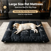 1‑Piece Black Winter Tree Snowflake Print Pet Mattress, Modern Style Polyester Rectangular Quilted Cushion, Roll‑Up Portable Sleeping Pad For Dog Cat Indoor Home Use All Seasons - Black - View 8
