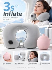 Bantal Leher Portabel Tiup untuk Perjalanan, Bantal Penopang Leher Berbentuk U, Bantal Leher Kompak yang Cepat Mengembang, Penopang 360° yang Dapat Diatur, Bantal Perjalanan Ringan yang Dapat Dilipat, Cocok untuk Pesawat, Mobil, Kereta Api, Kantor, Unisex, Hadiah Perjalanan Liburan - MultiWarna - View 6