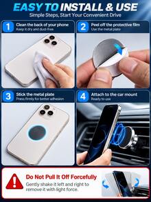 1/2/3PCS Magnetic Car Phone Mount, Strong Magnetic Air Vent Holder, 360° Rotatable, Universal For All Smartphones, Streamlined Stylish Design, Premium Materials, For Car Owners, Daily Commute, Road Trips, Fall Travel, Car Accessories - Clip-on Style - View 5