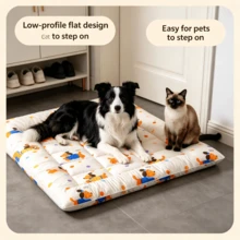 1pc Cream Cartoon Puppy Print Pet Sleeping Mat, Playful Polyester Rectangular Quilted Thin Breathable Low-Profile Resting Pad, Suitable For Dogs And Cats Indoor/Outdoor Camping RV Travel All Season Daily Use - White - View 7