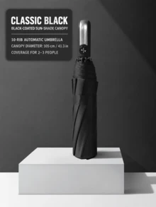 10-Rib Reinforced Automatic Open/Close Folding Umbrella, Sturdy Wind-Resistant Frame, Extra Large Canopy For Effective Rain Protection, 3-Fold Portable Compact Design, Sun And Rain Dual Use, Minimalist Solid Color Business Style, Suitable For Daily Commute, Outdoor Travel, Business Trips, Heavy Rain And Windy Weather, Practical Rain Protection Tool For Home And Travel, Halloween, Thanksgiving, Christmas, Birthday Gift, Fully Automatic Open/Close - A - View 13