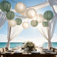 20pcs Sage Green Paper Lanterns, Bohemian Style Wedding Birthday Baby Shower Party Decor - Multicolor - View 3