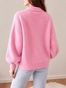 Women's Solid Color Casual Versatile Daily Long Sleeve Sweater - Pink - View 2