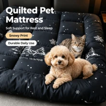 1‑Piece Black Winter Tree Snowflake Print Pet Mattress, Modern Style Polyester Rectangular Quilted Cushion, Roll‑Up Portable Sleeping Pad For Dog Cat Indoor Home Use All Seasons - Black - View 6