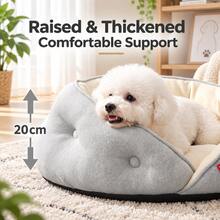 1pc Cozy Half-Enclosed Pet Bed For Cats & Small Dogs, Soft Fleece Lining, Raised Rim Support, Plush PP Cotton Cushion, Anti-Slip Bottom, Warm Comfortable All-Season Sleeping Nest - Grey - View 4