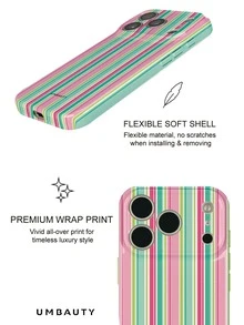 UMBAUTY 1pc Pink & Green Striped Pattern Design, Compatible With Phone 18 Pro Max, Fits Apple 18/17/16/15/14/13/12/11 Pro Max/Plus/Mini 17e, Full Coverage High-Definition Printed Soft Shell Phone Case, Raised Screen/Lens Protection, Unisex, Ideal Gift For Girlfriend On Halloween, Valentine's Day, Easter, Wedding Season And Birthday - Multicolor - View 5
