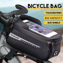 Large Capacity Bicycle Handlebar Bag - Made Of Durable Nylon And EVA Material, Zippered Storage, Can Hold 7-Inch Phone, 7-Inch Tablet And Tools - Suitable For Road Bike, Mountain Bike, Zipper Closure, Bicycle Accessories - Black - View 9