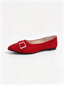 1 Pair Comfortable Flat Pointed Toe Suede Loafers With Metal Square Buckle Design, Leopard Print, Multi-Color Options, Versatile Daily Commute Low Vamp Women Shoes - Red - View 8
