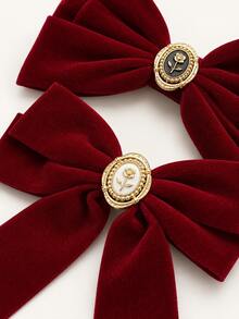 2pcs Vintage Velvet Bow Spring Hair Clips Women Autumn Winter Elegant Updo Ponytail Clips Premium Exquisite Hair Accessories - Multicolor - View 3