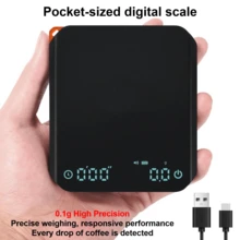 Mini Digital Coffee Scale, 0.1g High Precision Sensor, One-Touch Tare, Multi-Unit Switch, Touch Buttons, Auto Power-Off. Rechargeable, Slim & Portable. Perfect For Camping, Outdoor Meal Prep, Coffee Enthusiasts, Kitchen & Baking. - Black - View 1