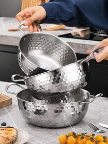 3pcs Silver Soup Pot Set With Lids And Double Handles, Hammered Hexagonal Texture With Riveted Handle Details,Nesting Kitchen Pots For Soups,Pasta And Stews,Coordinated Cookware For Everyday Home Meal Preparation,Induction Compatible Pots And Pans Set - View 2