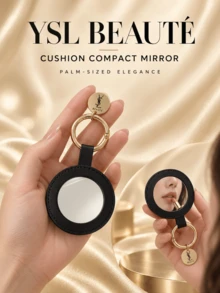 YSL Saint Laurent Compact Mirror, 7.4*5.6cm, Portable Scratch-Resistant Faux Leather, Perfect For On-The-Go Touch-Ups - Black - View 3