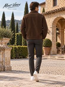 MONT VAREN Men's Dark Brown Knit Corduroy Jacket With Snap Front And Flap Pockets - Dark Brown - View 5