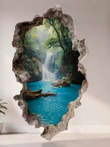 1pc Creative Vintage Valley Waterfall Landscape Wall Sticker - Removable Glossy Plastic Decal, Suitable For Classroom, Bedroom, Office, Living Room Decoration - Multi-Surface Home And Commercial Wall Art, Landscape Mural, Classroom Decor - Multicolor - View 6